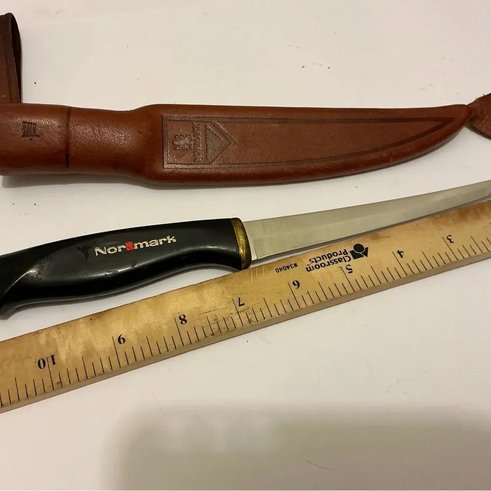Vintage  NORMARK FISKARS FINLAND Fillet Boning Knife & Leather Sheath